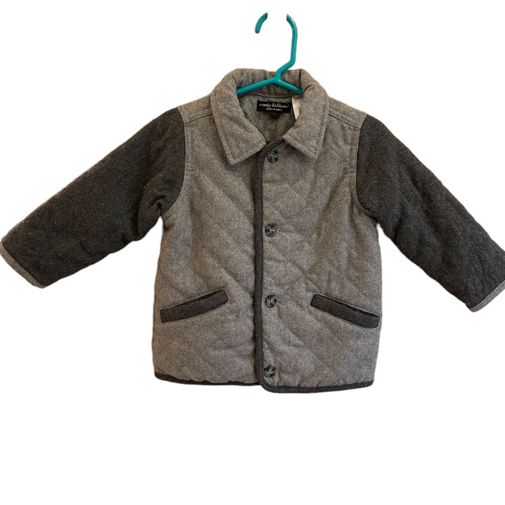 Gray button up quilted wool/poly jacket, fully lined, sz 18 months. - Picture 2 of 7
